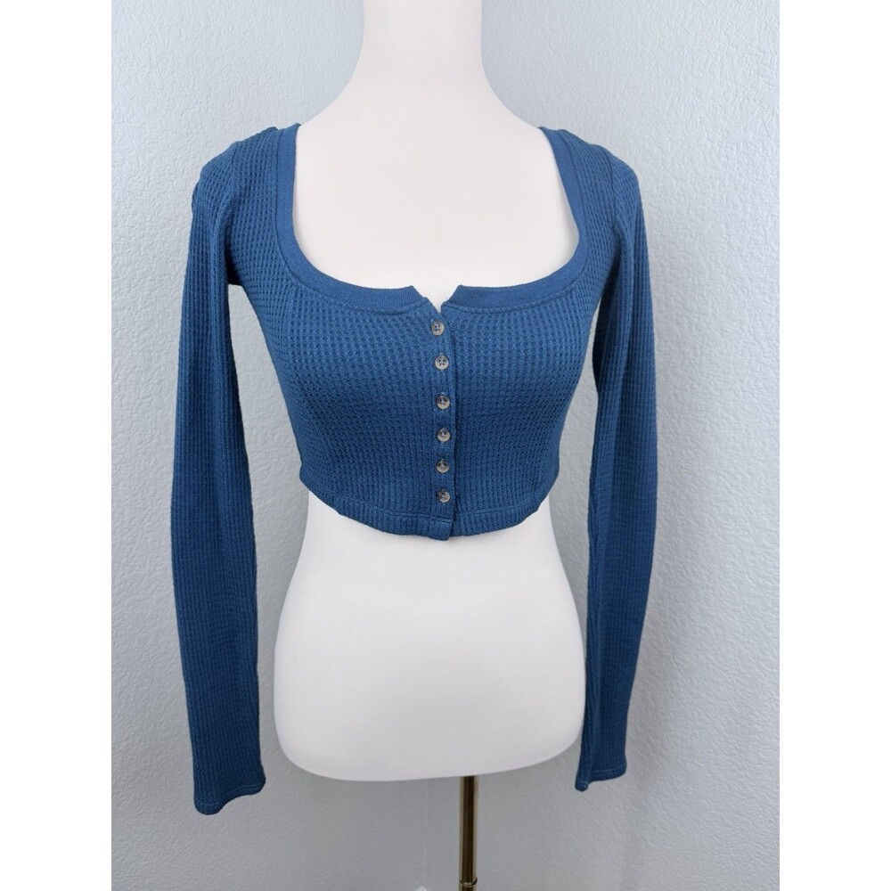 Out From Under Women's Waffle Knot Crop Top Long Sleeve  Size Small